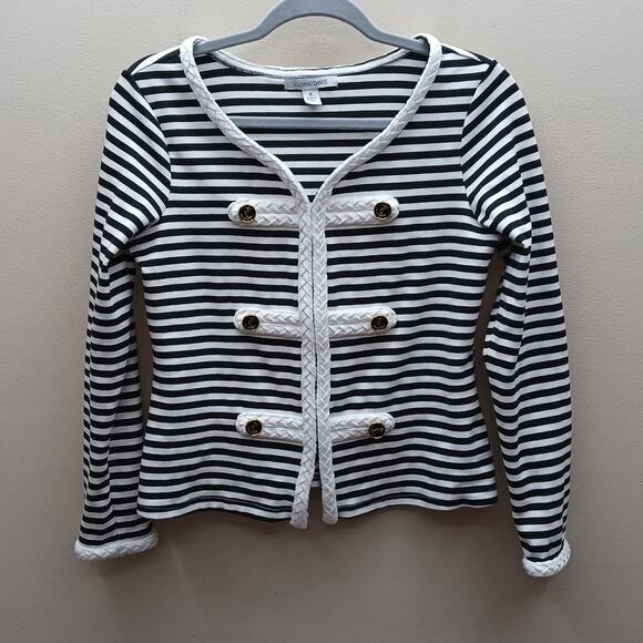 Luciano Dante Striped Nautical Anchor Buttons Jacket Black White Size Medium - Picture 1 of 6